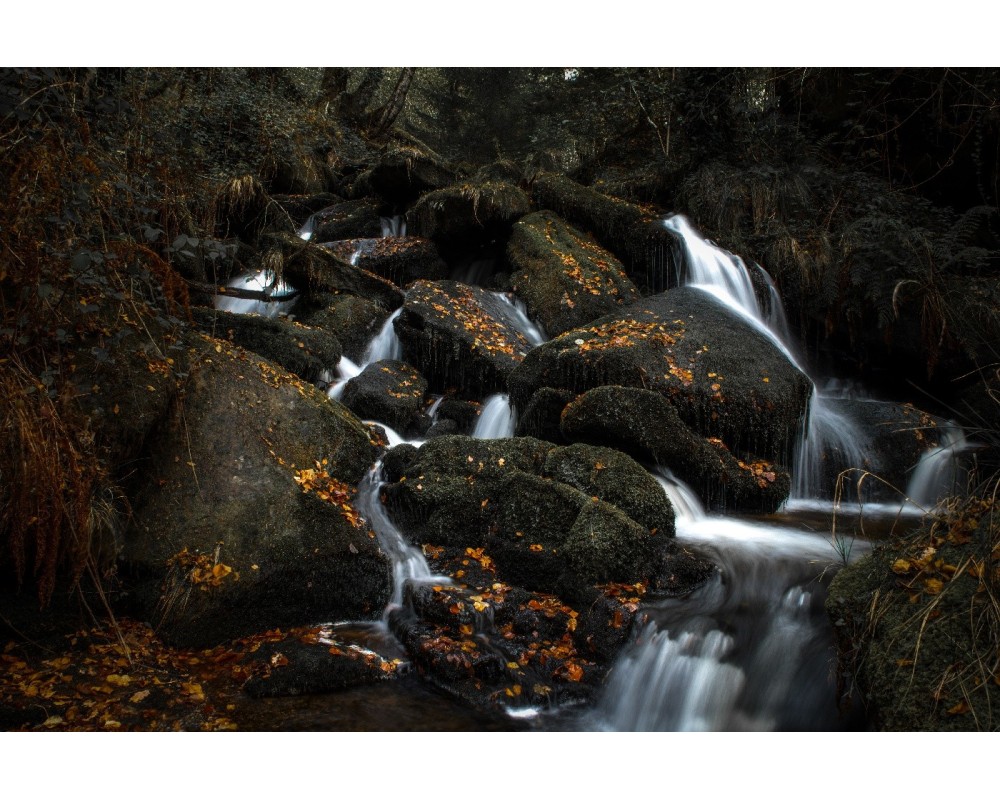 Cascade d'Augerolles entre les rochers moussus