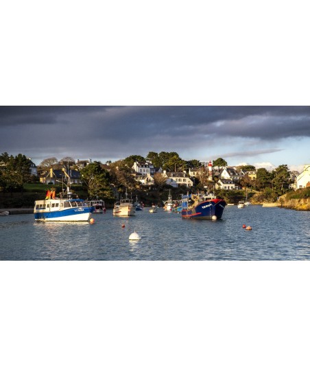 Barques au mouillage devant les maisons de Doëlan