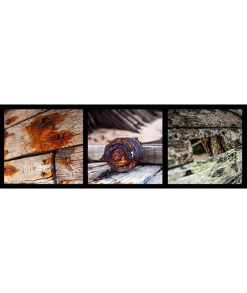 Triptyque d'épave, rouille et bois patiné