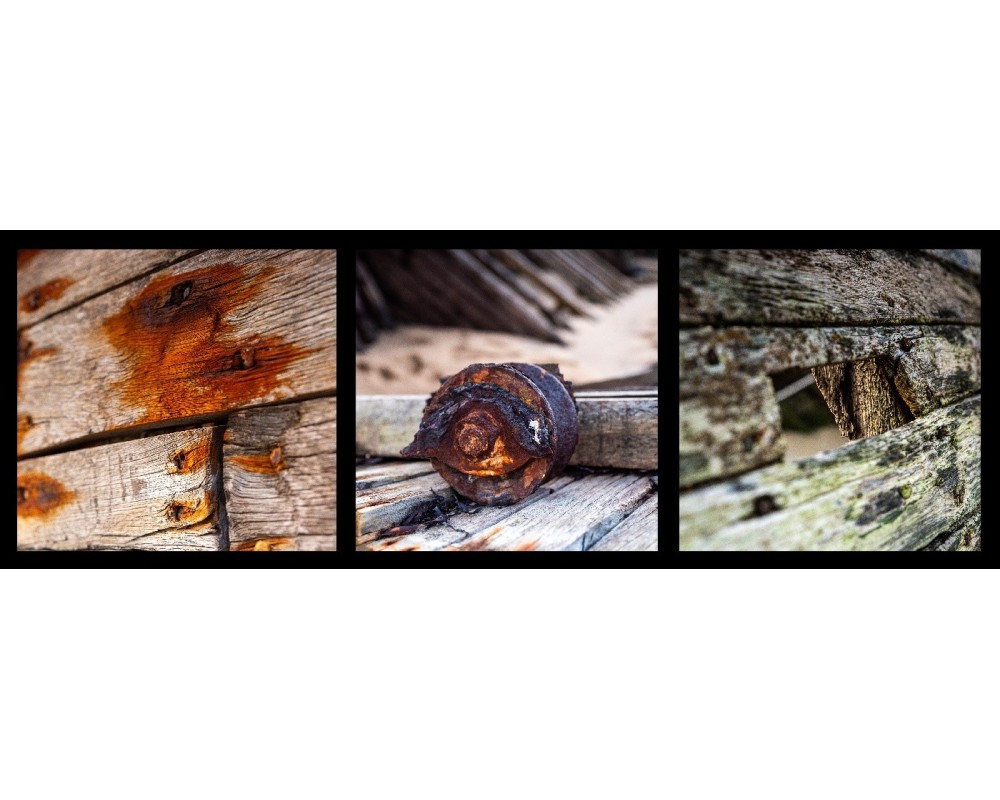 Triptyque d'épave, rouille et bois patiné