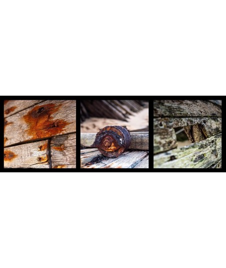Triptyque d'épave, rouille et bois patiné