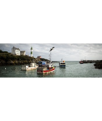 Bateaux de pêche et phare de Doëlan, panoramique