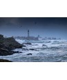 Phare du Créac'h dans la tempête — Goélands en vol et embruns sur Ouessant