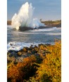 Tempête Kirk à Doëlan, gerbe d'écume et feuillages d'automne