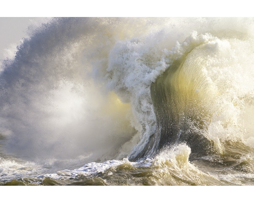 Tempête Herminia à Lesconil, vague en rouleau dans la lumière