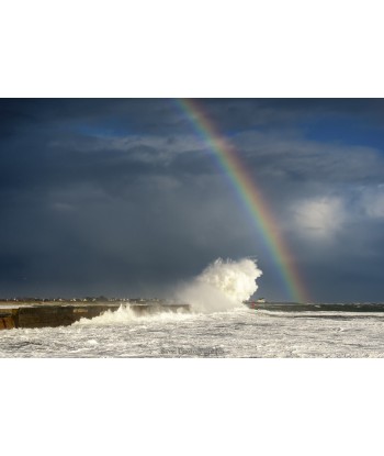 Tempête Herminia à Lesconil, arc-en-ciel sur la jetée