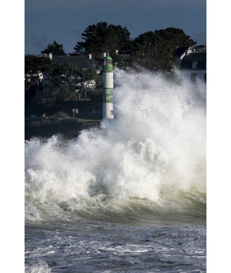 Tempête Éowyn à Doëlan, écume blanche devant la rive boisée