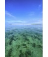 Les Glénan — lagon transparent et île basse à l'horizon