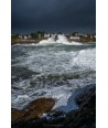 Tempête Benjamin, mer agitée devant les maisons de Doëlan