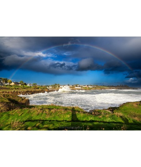 Tempête Benjamin, arc-en-ciel et mer blanche à Doëlan