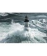 Ar-Men dans la tourmente — La vague blanche engloutit le phare vu du ciel