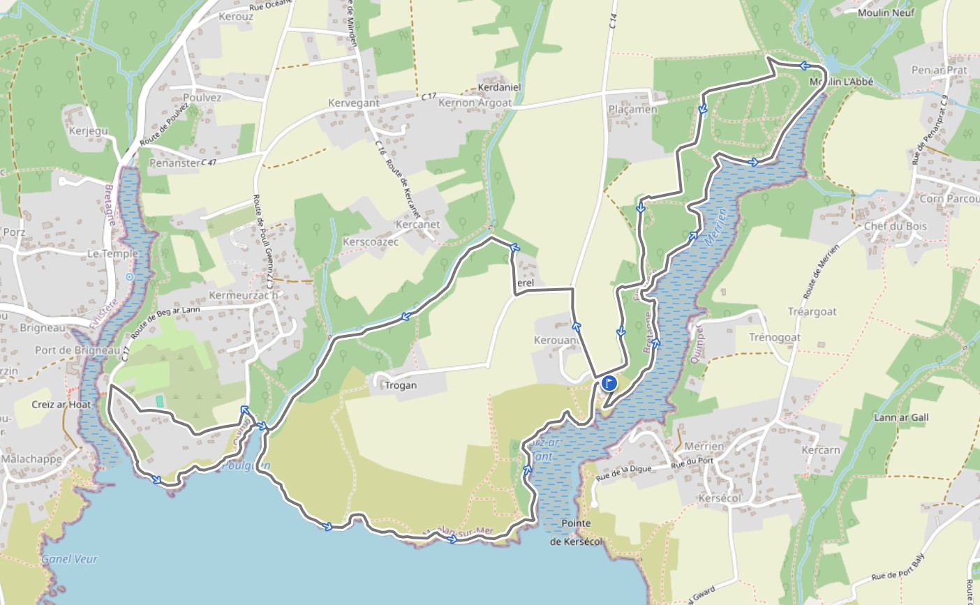Carte du circuit Balade de la Maison des Douaniers à Moëlan-sur-Mer