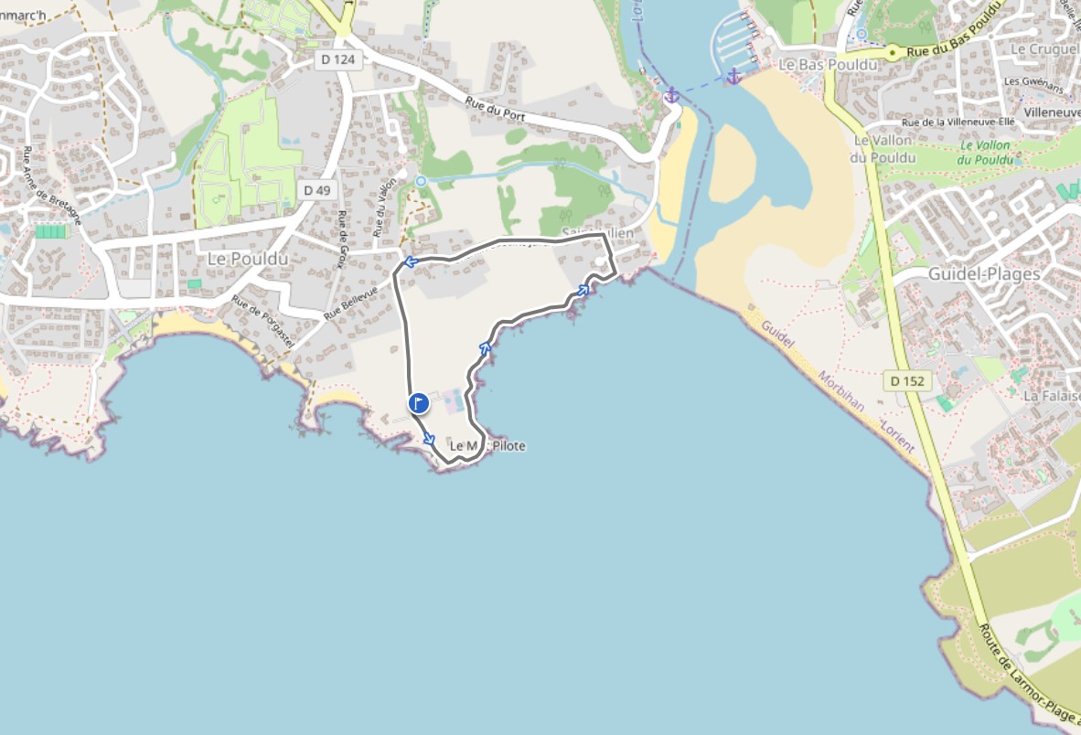 Carte de la balade à partir du Mât Pilote au Pouldu